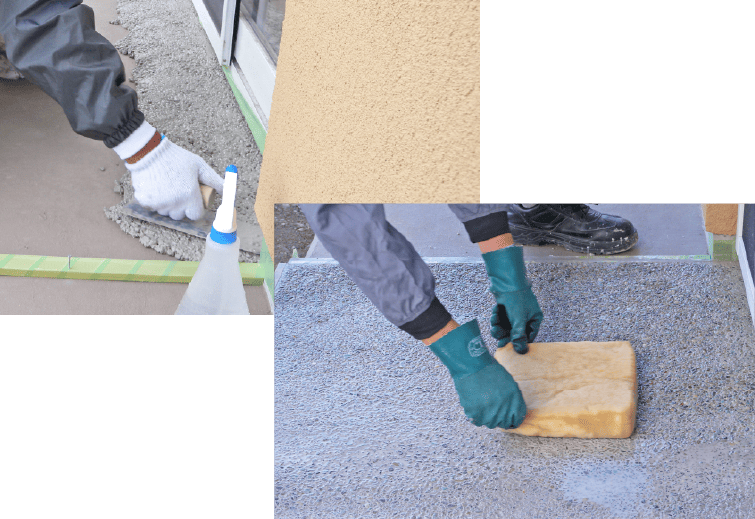 玉砂利を並べている施行中の画像